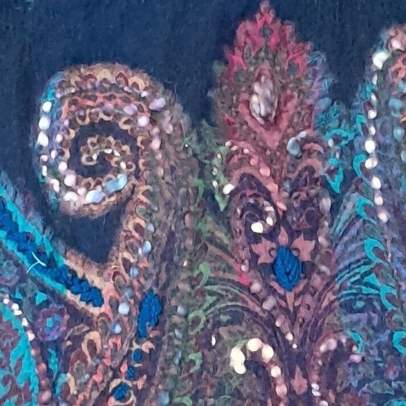 Embroidered Paisley Scarf Shawl Bohemian Beaded Tasseled Colorful - Picture 1 of 12